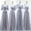 Modest / Simple Grey Chiffon Bridesmaid Dresses 2018 A-Line / Princess Sash Floor-Length / Long Ruffle Backless Wedding Party Dresses