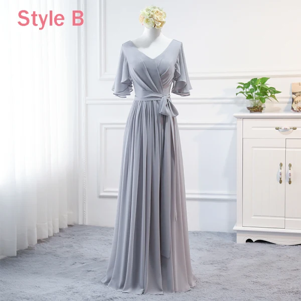 Modest / Simple Grey Chiffon Bridesmaid Dresses 2018 A-Line / Princess Sash Floor-Length / Long Ruffle Backless Wedding Party Dresses