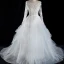 Illusion Ivory Summer See-through Wedding Dresses 2018 A-Line / Princess Scoop Neck Long Sleeve Appliques Lace Ruffle Cathedral Train