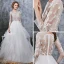 Illusion Ivory Summer See-through Wedding Dresses 2018 A-Line / Princess Scoop Neck Long Sleeve Appliques Lace Ruffle Cathedral Train