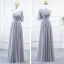 Modest / Simple Grey Chiffon Bridesmaid Dresses 2018 A-Line / Princess Sash Floor-Length / Long Ruffle Backless Wedding Party Dresses