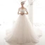 Victorian Style Vintage / Retro Ivory Lace Wedding Dresses 2019 A-Line / Princess Scoop Neck Puffy Short Sleeve Backless Chapel Train Ruffle