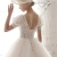 Victorian Style Vintage / Retro Ivory Lace Wedding Dresses 2019 A-Line / Princess Scoop Neck Puffy Short Sleeve Backless Chapel Train Ruffle