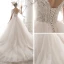 Victorian Style Vintage / Retro Ivory Lace Wedding Dresses 2019 A-Line / Princess Scoop Neck Puffy Short Sleeve Backless Chapel Train Ruffle