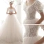 Victorian Style Vintage / Retro Ivory Lace Wedding Dresses 2019 A-Line / Princess Scoop Neck Puffy Short Sleeve Backless Chapel Train Ruffle