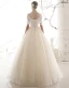 Style Victorien Abordable Jardin / Extérieur Champagne Transparentes Robe De Mariée 2019 Princesse Encolure Dégagée Gonflée Manches Courtes Dos Nu Tachetée Tulle Longue Volants