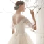 Style Victorien Abordable Jardin / Extérieur Champagne Transparentes Robe De Mariée 2019 Princesse Encolure Dégagée Gonflée Manches Courtes Dos Nu Tachetée Tulle Longue Volants