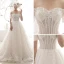 Chic / Belle Ivoire Robe De Mariée 2019 Princesse De l'épaule Gonflée Manches Courtes Dos Nu Appliques En Dentelle Perlage Chapel Train Volants Tulle