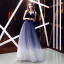 Elegant Royal Blue Gradient-Color Suede Evening Dresses  2019 A-Line / Princess Shoulders Sleeveless Sash Floor-Length / Long Ruffle Backless Formal Dresses