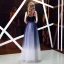 Elegant Royal Blue Gradient-Color Suede Evening Dresses  2019 A-Line / Princess Shoulders Sleeveless Sash Floor-Length / Long Ruffle Backless Formal Dresses
