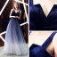 Elegant Royal Blue Gradient-Color Suede Evening Dresses  2019 A-Line / Princess Shoulders Sleeveless Sash Floor-Length / Long Ruffle Backless Formal Dresses