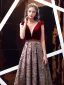 Chic / Beautiful Burgundy Jacquard Suede Evening Dresses  2019 A-Line / Princess Deep V-Neck Sleeveless Beading Sash Floor-Length / Long Ruffle Backless Formal Dresses