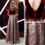 Chic / Beautiful Burgundy Jacquard Suede Evening Dresses  2019 A-Line / Princess Deep V-Neck Sleeveless Beading Sash Floor-Length / Long Ruffle Backless Formal Dresses
