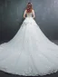 Schöne Champagner Brautkleider / Hochzeitskleider 2019 A Linie Off Shoulder Kurze Ärmel Rückenfreies Applikationen Spitze Perlenstickerei Perle Kapelle-Schleppe Rüschen