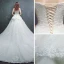 Schöne Champagner Brautkleider / Hochzeitskleider 2019 A Linie Off Shoulder Kurze Ärmel Rückenfreies Applikationen Spitze Perlenstickerei Perle Kapelle-Schleppe Rüschen