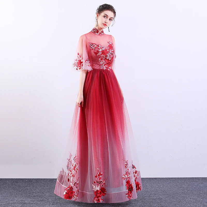 green emerald velvet dress Customized Classic Flower Mermaid V-neck Long Dresses Prom Dresses  Exquisite Modern Style Pastrol Unisex Chinese Style Formal Ca main image 1