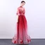 Chinese style Red Gradient-Color See-through Evening Dresses  2019 A-Line / Princess High Neck Bell sleeves Appliques Lace Rhinestone Floor-Length / Long Ruffle Formal Dresses