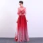 Chinese style Red Gradient-Color See-through Evening Dresses  2019 A-Line / Princess High Neck Bell sleeves Appliques Lace Rhinestone Floor-Length / Long Ruffle Formal Dresses