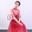 Chinese style Red Gradient-Color See-through Evening Dresses  2019 A-Line / Princess High Neck Bell sleeves Appliques Lace Rhinestone Floor-Length / Long Ruffle Formal Dresses