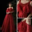 Chic / Belle Bordeaux Robe De Soirée 2019 Princesse Encolure Dégagée Manches Courtes Glitter Tulle Longue Volants Dos Nu Robe De Ceremonie