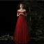 Élégant Bordeaux Robe De Soirée 2019 Princesse De l'épaule Manches Courtes Perlage Longue Volants Dos Nu Robe De Ceremonie