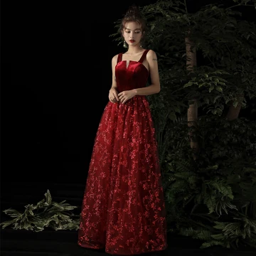 Chic Belle Bordeaux Daim Robe De Soirée 2019 Princesse Épaules Sans Manches Glitter Appliques En Dentelle Longue Dos Nu Robe De Ceremonie