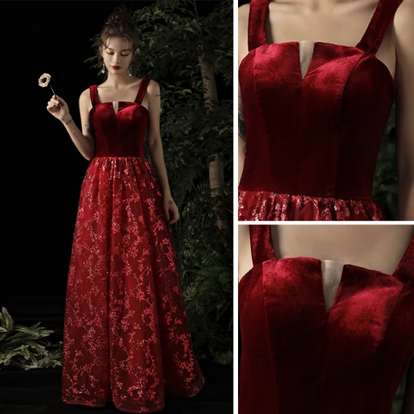 Chic / Belle Bordeaux Daim Robe De Soirée 2019 Princesse épaules Sans Manches Glitter Appliques En Dentelle Longue Dos Nu Robe De Ceremonie
