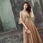 Illusion Khaki Evening Dresses  2019 A-Line / Princess Beading Spaghetti Straps Short Sleeve Appliques Lace Floor-Length / Long Ruffle Backless Formal Dresses