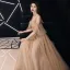 Illusion Khaki Evening Dresses  2019 A-Line / Princess Beading Spaghetti Straps Short Sleeve Appliques Lace Floor-Length / Long Ruffle Backless Formal Dresses