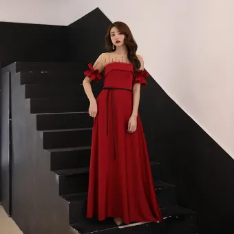 Elegant See Through Burgundy Charmeuse Evening Dresses 2019 A Line Princess Square Neckline Short Sleeve Rhinestone Sash Floor Length Long Ruffle Backless Formal Dresses