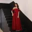 Élégant Transparentes Bordeaux Charmeuse Robe De Soirée 2019 Princesse Encolure Carrée Manches Courtes Faux Diamant Ceinture Longue Volants Dos Nu Robe De Ceremonie