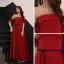 Élégant Transparentes Bordeaux Charmeuse Robe De Soirée 2019 Princesse Encolure Carrée Manches Courtes Faux Diamant Ceinture Longue Volants Dos Nu Robe De Ceremonie