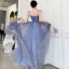 Affordable Sky Blue Prom Dresses 2019 A-Line / Princess Spaghetti Straps Sleeveless Glitter Tulle Floor-Length / Long Ruffle Backless Formal Dresses