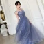 Affordable Sky Blue Prom Dresses 2019 A-Line / Princess Spaghetti Straps Sleeveless Glitter Tulle Floor-Length / Long Ruffle Backless Formal Dresses
