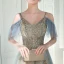 Chic / Belle Bleu Doré Robe De Soirée 2019 Princesse Bretelles Spaghetti Manches Courtes Paillettes Longue Volants Dos Nu Robe De Ceremonie