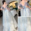 Chic / Belle Bleu Doré Robe De Soirée 2019 Princesse Bretelles Spaghetti Manches Courtes Paillettes Longue Volants Dos Nu Robe De Ceremonie