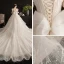 Viktorianischer Stil Vintage Champagner Brautkleider / Hochzeitskleider 2019 A Linie Eckiger Ausschnitt Geschwollenes Kurze Ärmel Rückenfreies Schleife Glanz Tülle Applikationen Spitze Perlenstickerei Kathedrale Schleppe Rüschen