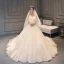 Chic / Belle Champagne Dentelle Robe De Mariée 2019 Robe Boule Bustier Sans Manches Dos Nu Glitter Tulle Appliques En Dentelle Perlage Chapel Train Volants