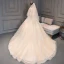 Chic / Belle Champagne Dentelle Robe De Mariée 2019 Robe Boule Bustier Sans Manches Dos Nu Glitter Tulle Appliques En Dentelle Perlage Chapel Train Volants