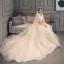 Chic / Belle Champagne Dentelle Robe De Mariée 2019 Robe Boule Bustier Sans Manches Dos Nu Glitter Tulle Appliques En Dentelle Perlage Chapel Train Volants