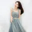 Elegant Green Evening Dresses  2019 A-Line / Princess Shoulders Sleeveless Beading Sash Floor-Length / Long Ruffle Backless Formal Dresses