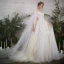 Charming Champagne Lace Pierced Wedding Dresses 2019 A-Line / Princess See-through Scoop Neck 1/2 Sleeves Backless Appliques Lace Chapel Train Ruffle
