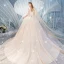 Glitzernden Champagner Brautkleider / Hochzeitskleider 2019 Ballkleid Eckiger Ausschnitt 1/2 Ärmel Rückenfreies Pailletten Perlenstickerei Kapelle-Schleppe Rüschen