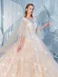 Glitzernden Champagner Brautkleider / Hochzeitskleider 2019 Ballkleid Eckiger Ausschnitt 1/2 Ärmel Rückenfreies Pailletten Perlenstickerei Kapelle-Schleppe Rüschen