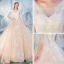 Glitzernden Champagner Brautkleider / Hochzeitskleider 2019 Ballkleid Eckiger Ausschnitt 1/2 Ärmel Rückenfreies Pailletten Perlenstickerei Kapelle-Schleppe Rüschen