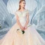 Chic / Beautiful Champagne Wedding Dresses 2019 Ball Gown Scoop Neck Amazing / Unique Short Sleeve Backless Glitter Tulle Cathedral Train Ruffle