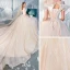 Chic / Beautiful Champagne Wedding Dresses 2019 Ball Gown Scoop Neck Amazing / Unique Short Sleeve Backless Glitter Tulle Cathedral Train Ruffle