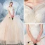 Chic / Beautiful Champagne Wedding Dresses 2019 Ball Gown Scoop Neck Amazing / Unique Short Sleeve Backless Glitter Tulle Cathedral Train Ruffle