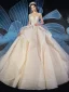 Stunning See-through Ivory Star Wedding Dresses 2019 Ball Gown High Neck Long Sleeve Backless Handmade  Beading Glitter Tulle Cathedral Train Ruffle
