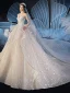 Stunning See-through Ivory Star Wedding Dresses 2019 Ball Gown High Neck Long Sleeve Backless Handmade  Beading Glitter Tulle Cathedral Train Ruffle